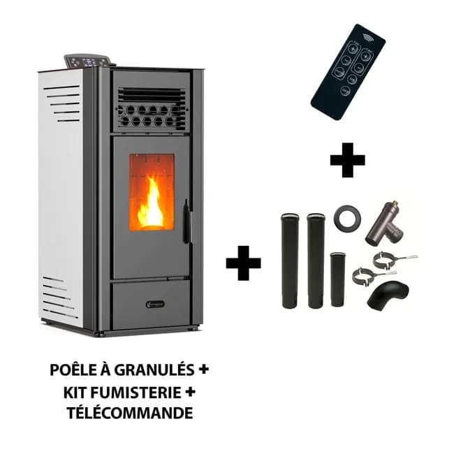 Estufa de pellets de aire Anita 10 kW Sannover Blanco + Kit de conexión humos